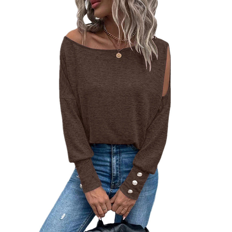 Women's Off-Shoulder Top with Buttons Elegant Design