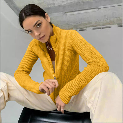 Women's Knitted Cardigan High Collar Modern Quick Release