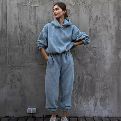 Comfortable Loungewear Set Fleece Hoodie Pants