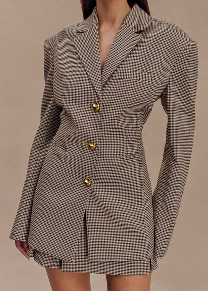 Elegant Women's Plaid Blazer Dress Set