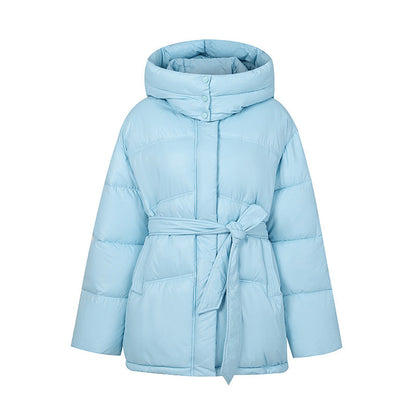 Women's Elegant Quilted Winter Coat with Belt and Hood