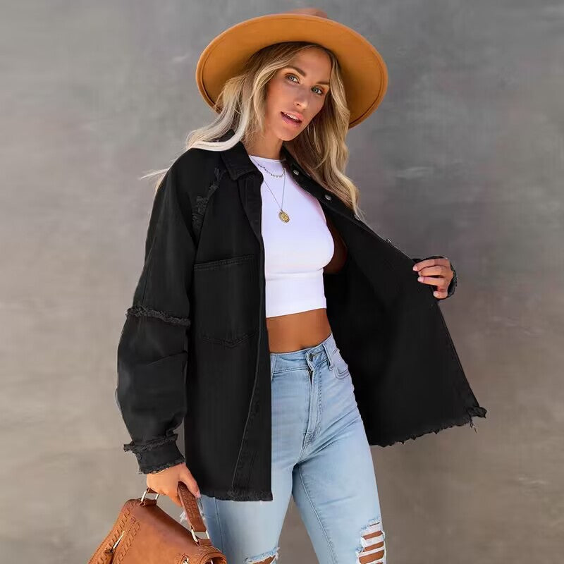 Women's Denim Jacket Casual Vintage Style Fringed