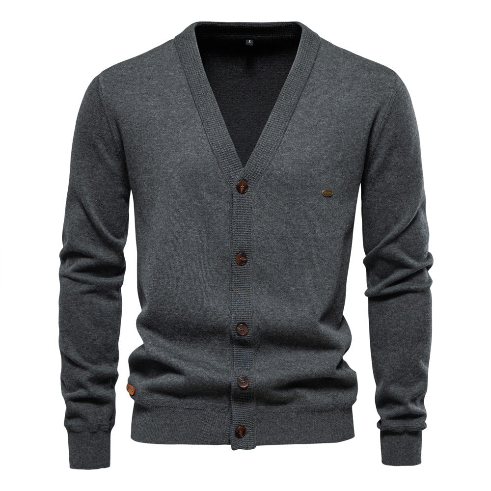 Men's Cardigan V-Neck Modern Wooden Buttons