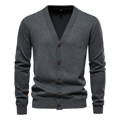 Men's Cardigan V-Neck Modern Wooden Buttons