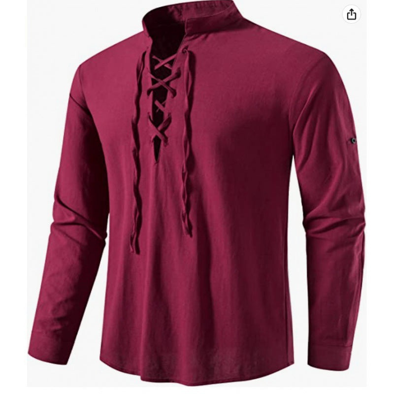Herren Langarmshirt Lässig Schnüren