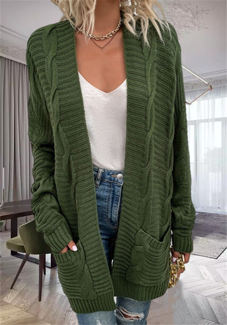 Oversized Cardigan Wool Blend Chunky Knit with Pockets