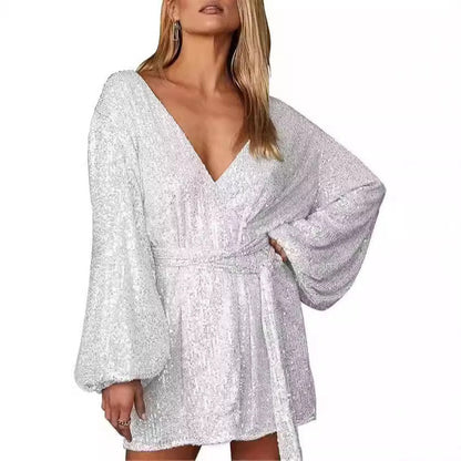 Women's Evening Dress Glitter V-Neck Elegant