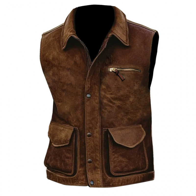 Women's Elegant Leather Vest with Pockets