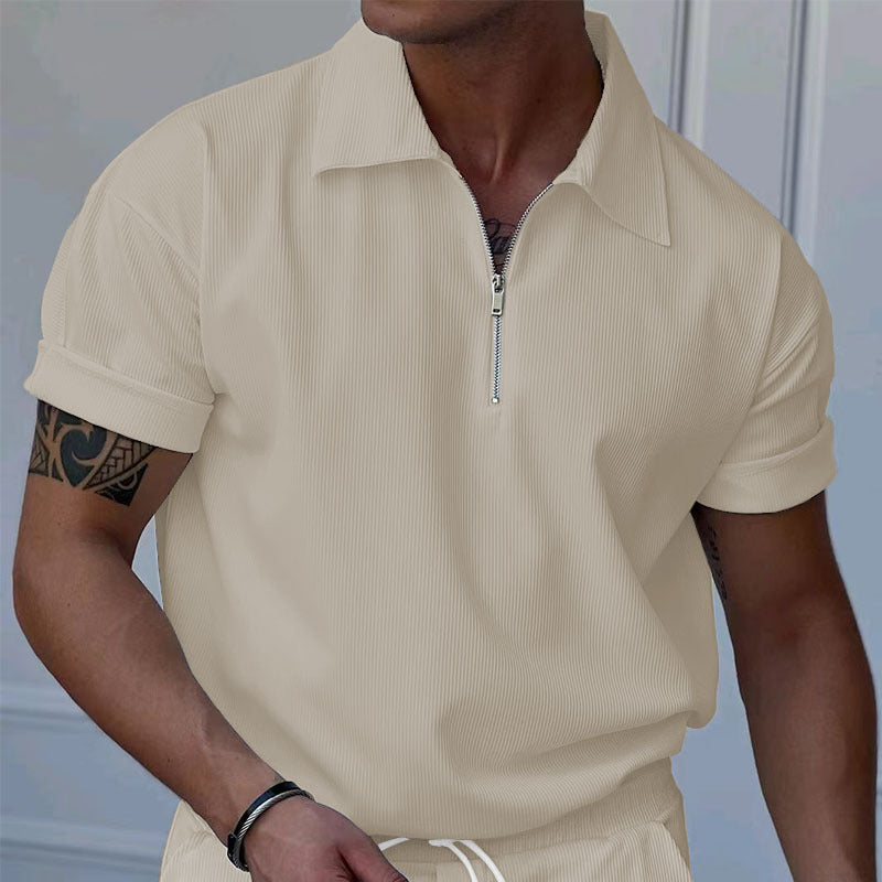 Men's Short-Sleeve Polo Shirt with Textured Look