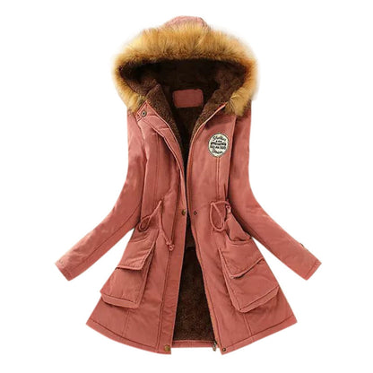 Elegant women's jacket winter fur hood drawstring