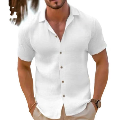Men's Summer Shirt Short Sleeve Textured Cotton