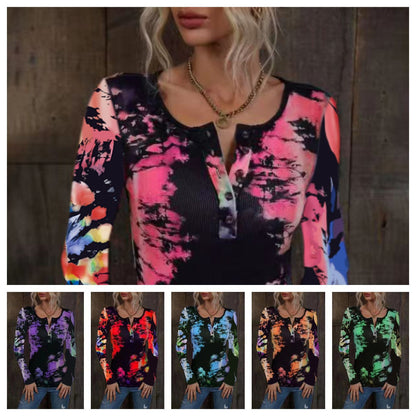 Damen Langarmshirt Bunt Farbverlauf Trendy - IdealeKleiden