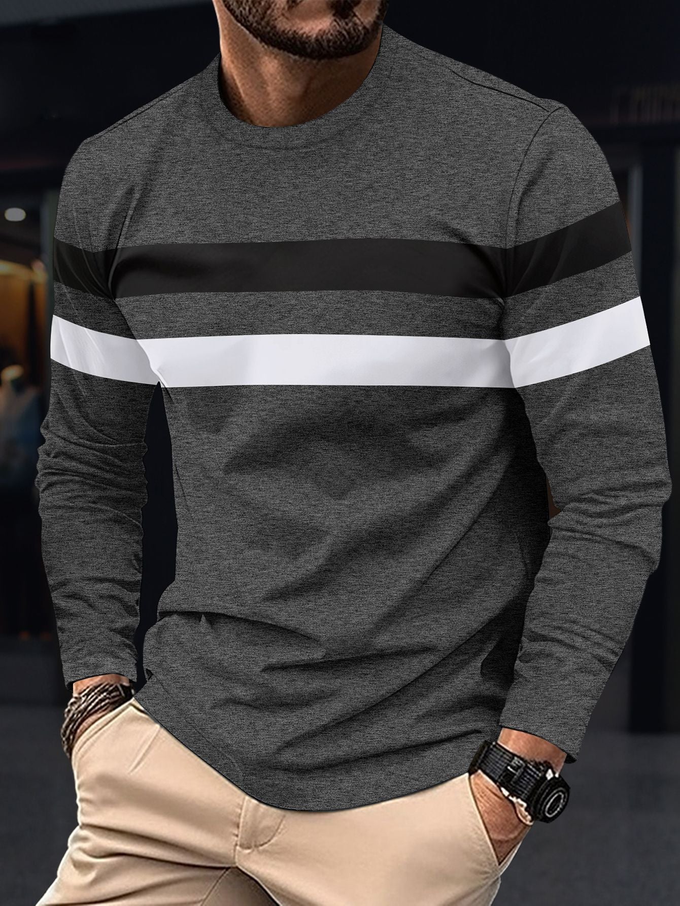 Men's Long-Sleeve Shirt Sporty Stripes Fashionable