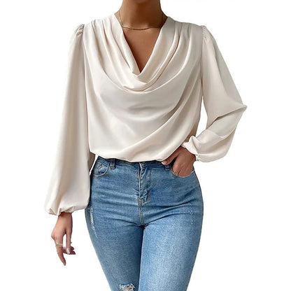 Elegant Women's Blouse Long-sleeved Asymmetrical Chic