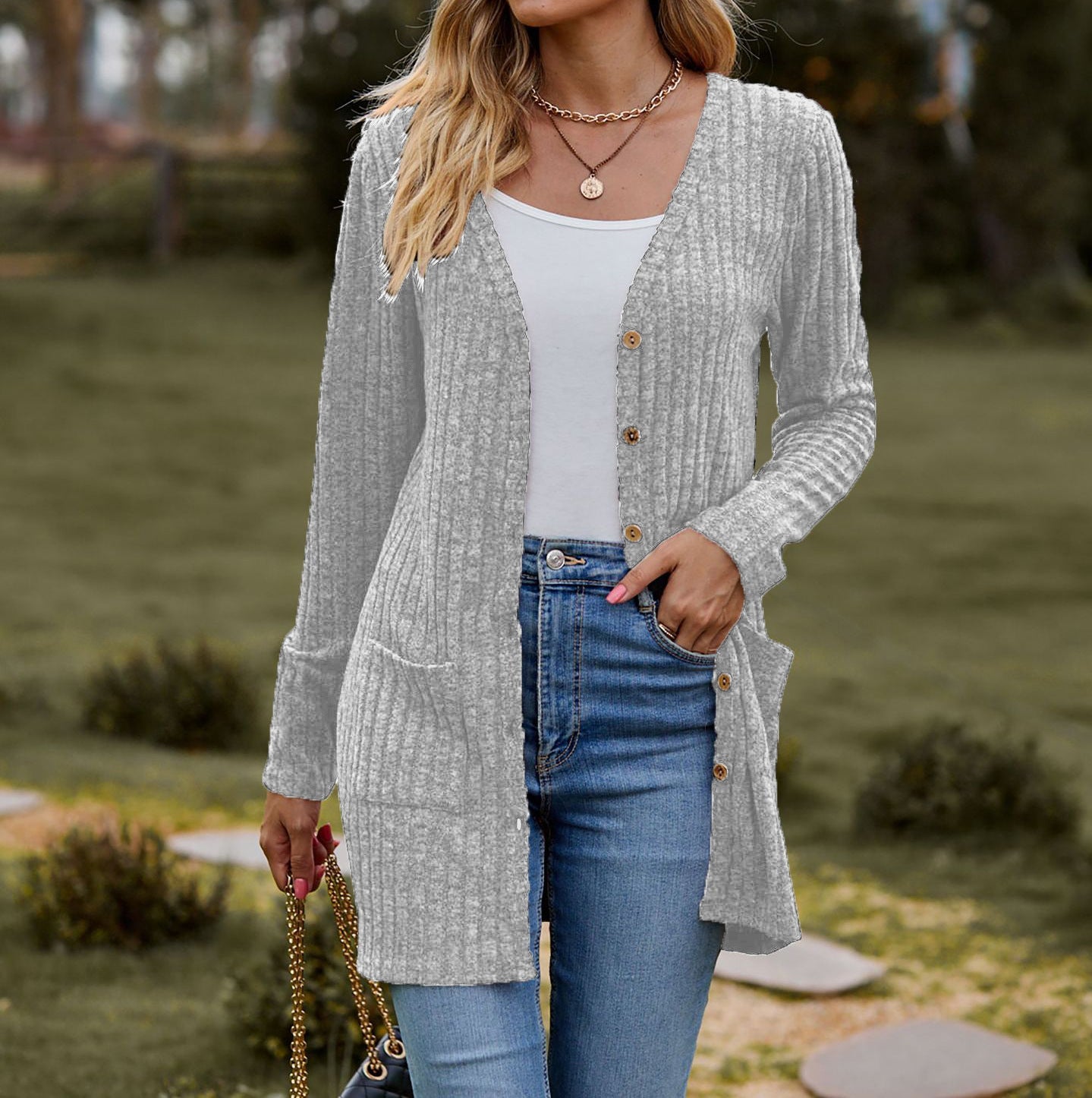 Women's Cardigan Cuddly Soft With Pockets Ribbed Pattern