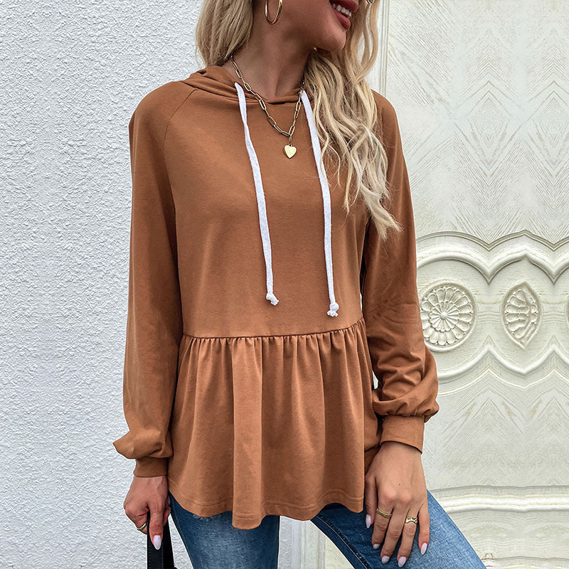 Stylish Hoodie Women Ruffle Detail