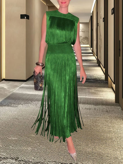 Damen Maxikleid Elegantes Design mit Falten und Fransen
