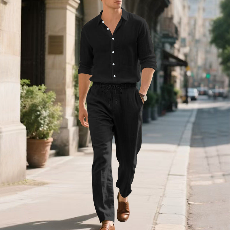 Men's Modern Casual Linen Trousers with Drawstring