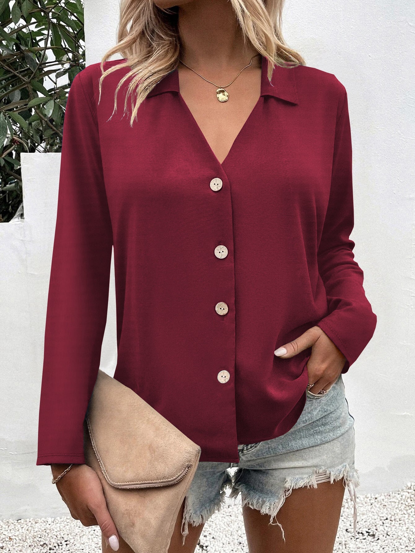 Women's Blouse Chic Button-Down Elegant Top