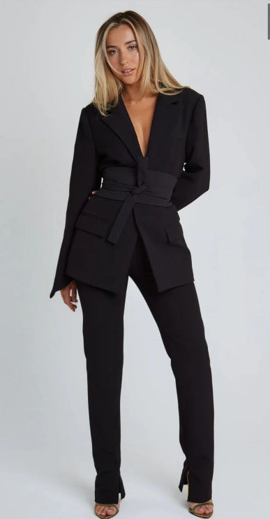 Women's Long Elegant Blazer Cut with Pockets