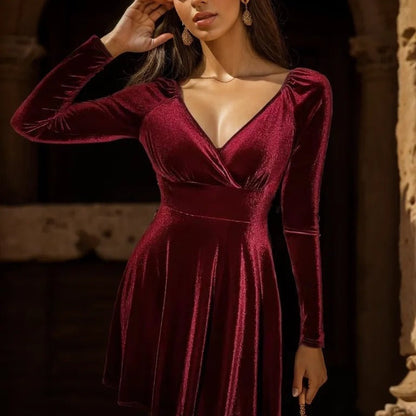 Damen Wickelkleid Langarm V-Ausschnitt Elegant - IdealeKleiden