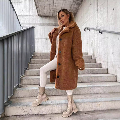 Elegant Women's Teddy Jacket With Buttons & Pockets