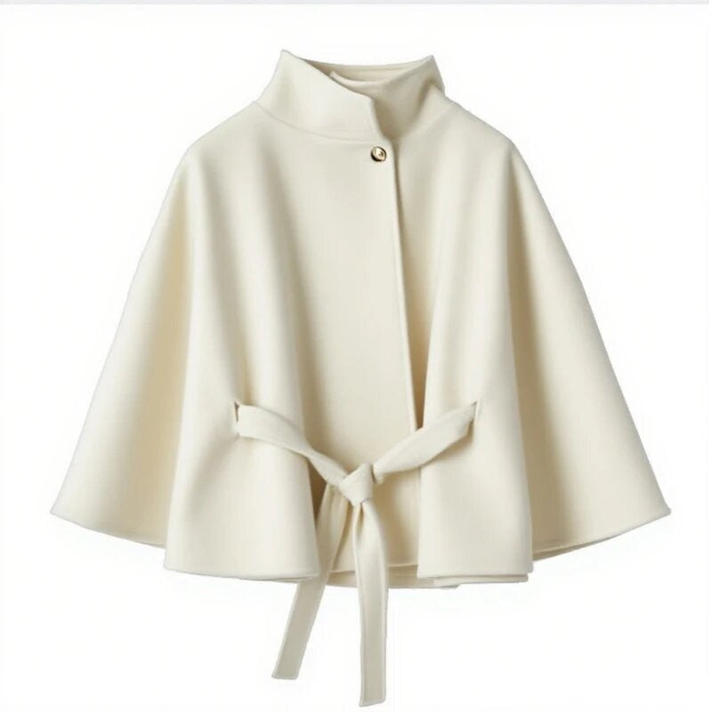 Women's Cape Jacket Elegant Tie Belt High Neck