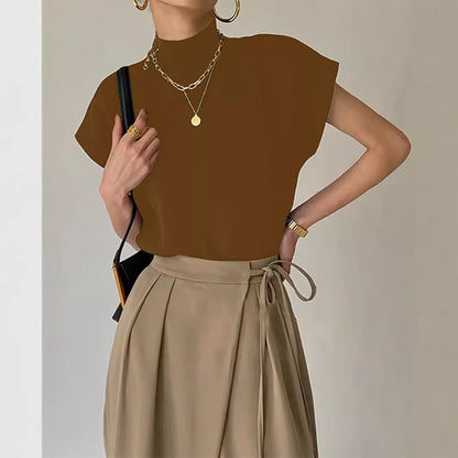 Women's Short Sleeve Elegant Stand-Up Collar Top