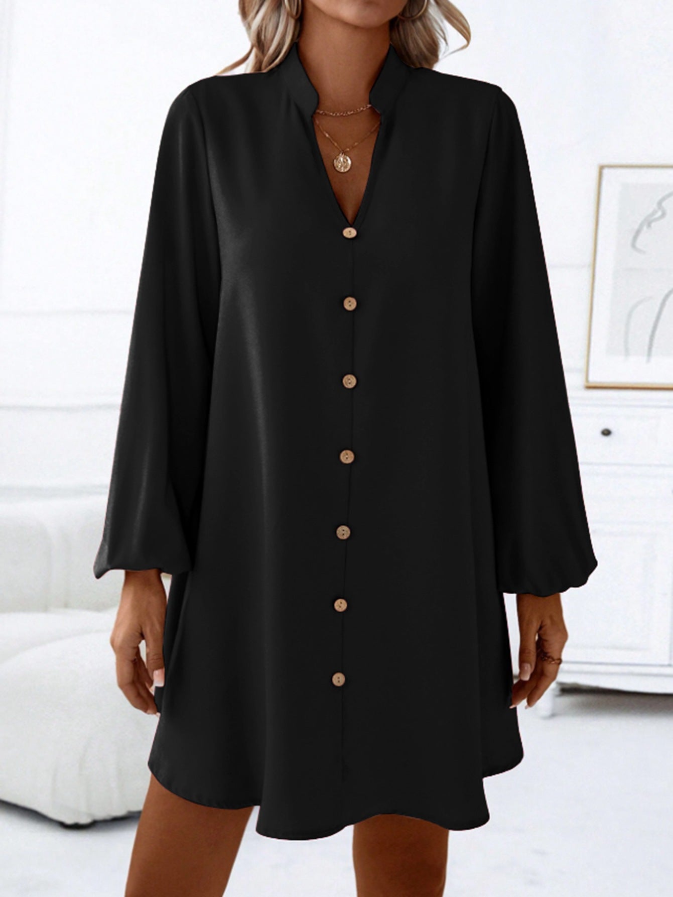 Women's Short Dress Elegant Puff Sleeve Design