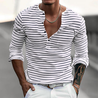 Men's Long Sleeve Striped Shirt Modern Button Closure