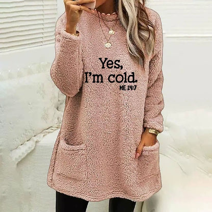 Oversized Double-Sided Fleece Sweatshirt Long Sleeve with Pockets