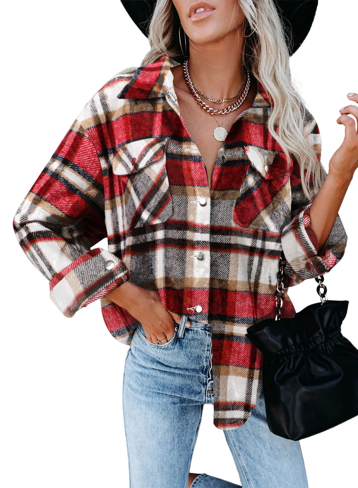 Women's Flannel Plaid Blazer Soft & Comfortable