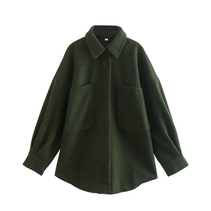 Women's Oversized Wool Jacket with Pockets and Chic Design