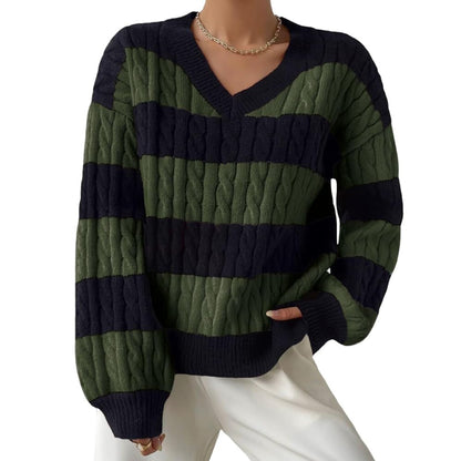 Women's V-Neck Long-Sleeved Knitted Sweater Elegant Design