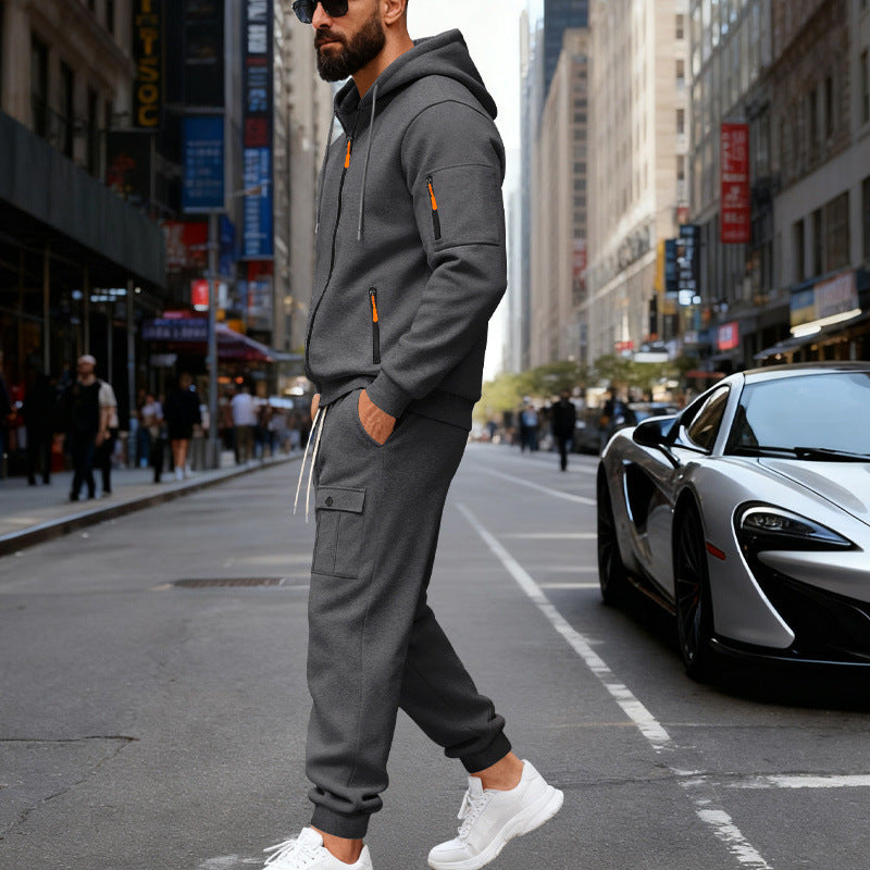Herren Jogginganzug Sportlich Kapuze Taschen