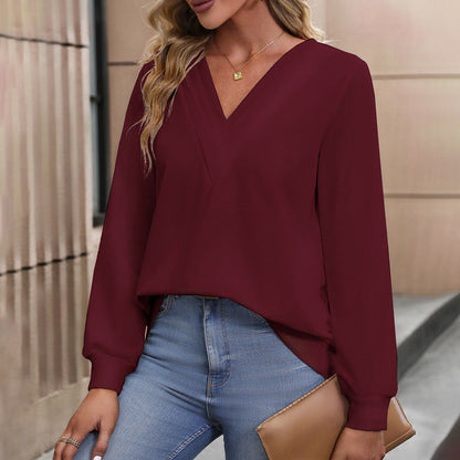 Damen Bluse Elegantes Design V-Ausschnitt - IdealeKleiden