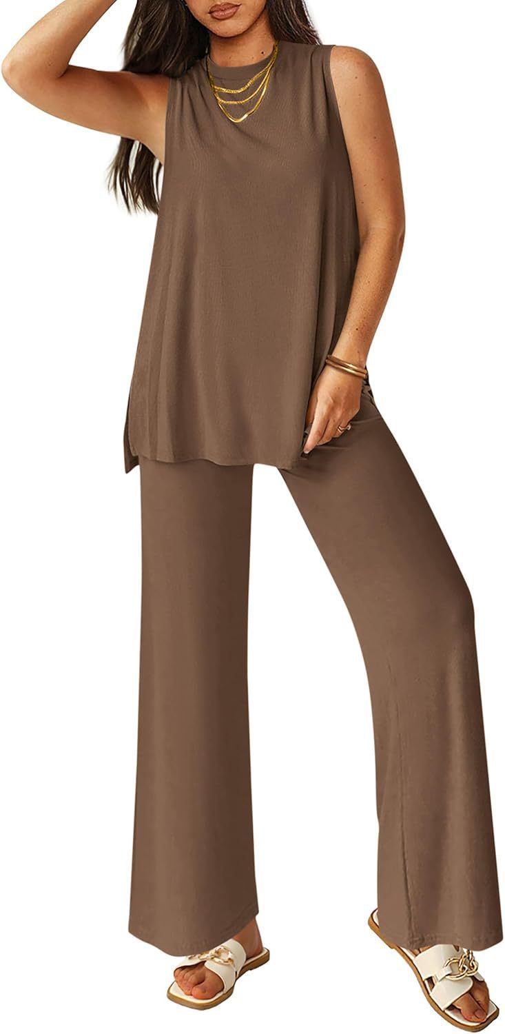 Damen Leichtes Oberteil und Wide Hose Set Komfortable Outfit
