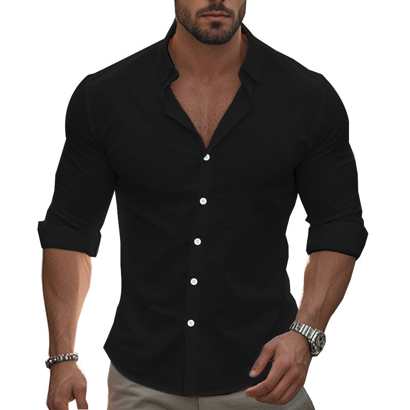 Men's Long-Sleeve Shirt Comfort Modern Rolled Collar