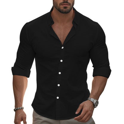 Men's Long-Sleeve Shirt Comfort Modern Rolled Collar