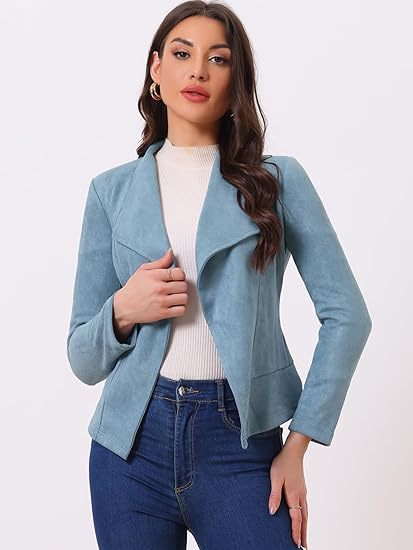 Women's Leather Jacket Trendy Open Cut With Pockets