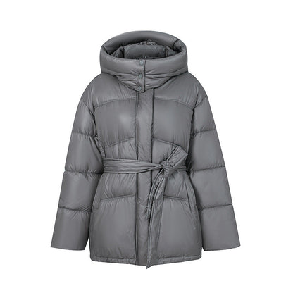 Women's Elegant Quilted Winter Coat with Belt and Hood