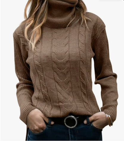 Women's Knitted Jumper Stand-up Collar Cable Knit Elegant