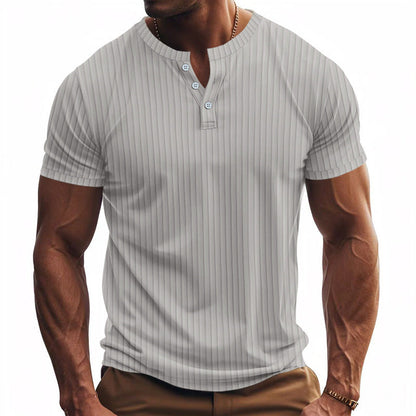 Men's Short-Sleeve Henley Shirt Striped Practical