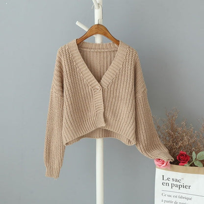 Damen Strickjacke Lässig Schulterfrei Knopfverschluss