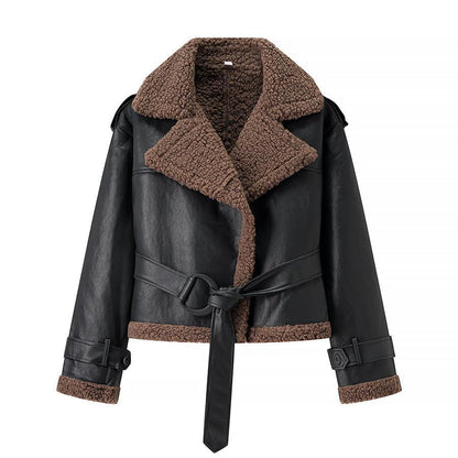 Women's Leather Jacket Teddy Lining Elegant Fitted