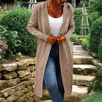Damen Strickmantel Offener Schnitt Zopfmuster