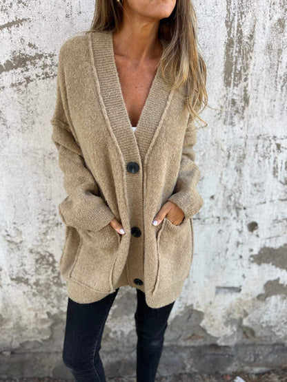 Women's Cardigan Soft Large Pockets Buttons
