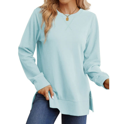 Damen Langarm Sweater Bequem Mit Seitenschlitz