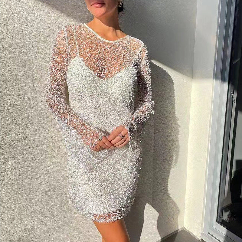 Sparkling Sequin Long-Sleeved Evening Dress for Women
