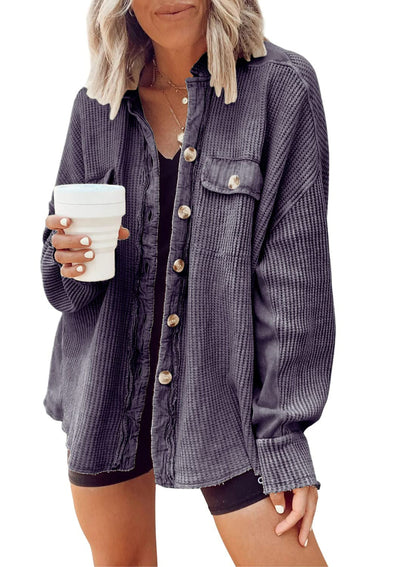 Women's Casual Textured Overshirt with Button Closure